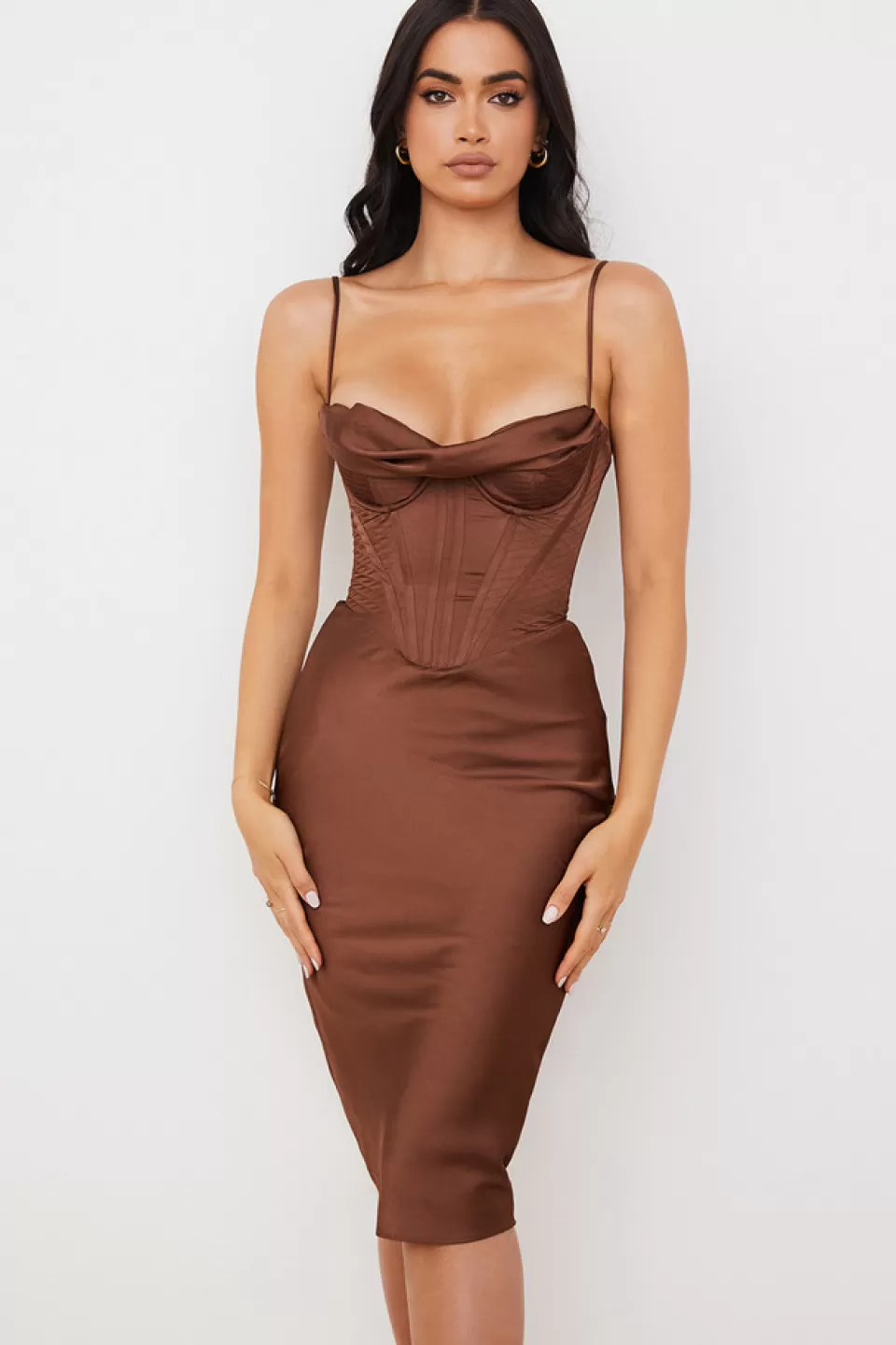 House of CB 'Myrna' Chocolate Satin Corset Slip Dress Store