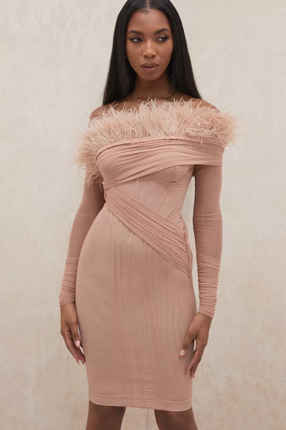 House of CB 'Naira' Blush Mesh Corset Dress New