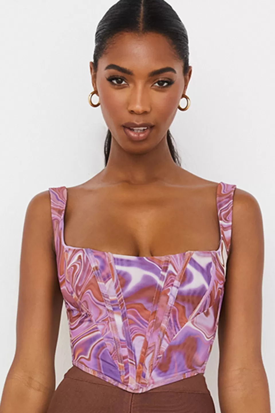 House of CB 'Ninetta' Purple Swirl Print Mesh Corset Outlet