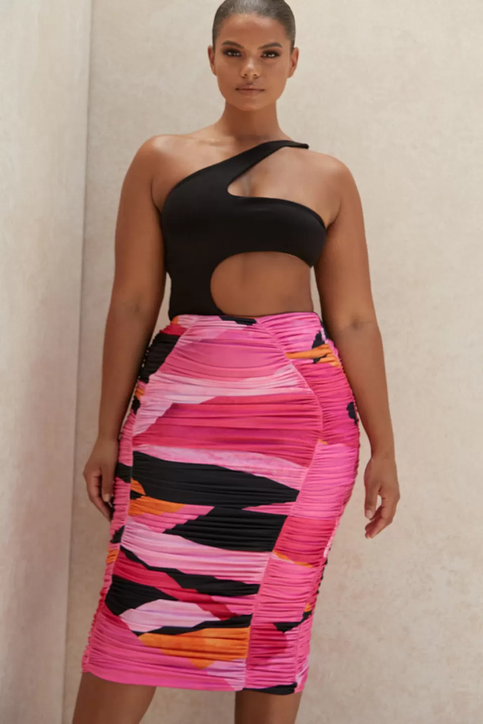 House of CB 'Nolene' Multicolour Ruched Midi Skirt Best