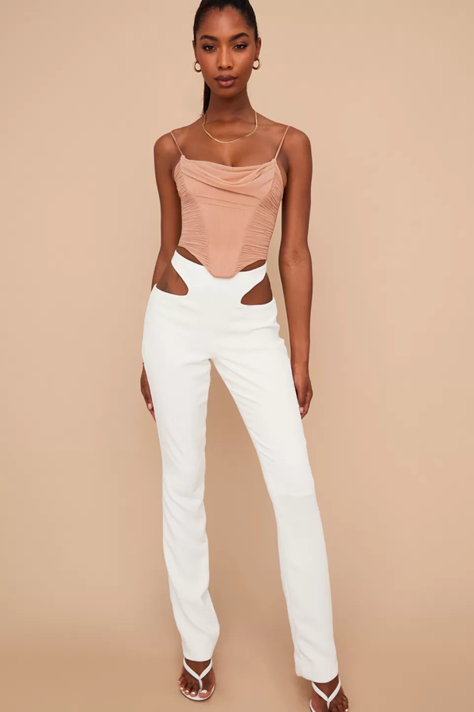 House of CB 'Osaka' White Crepe Cutout Trousers Online