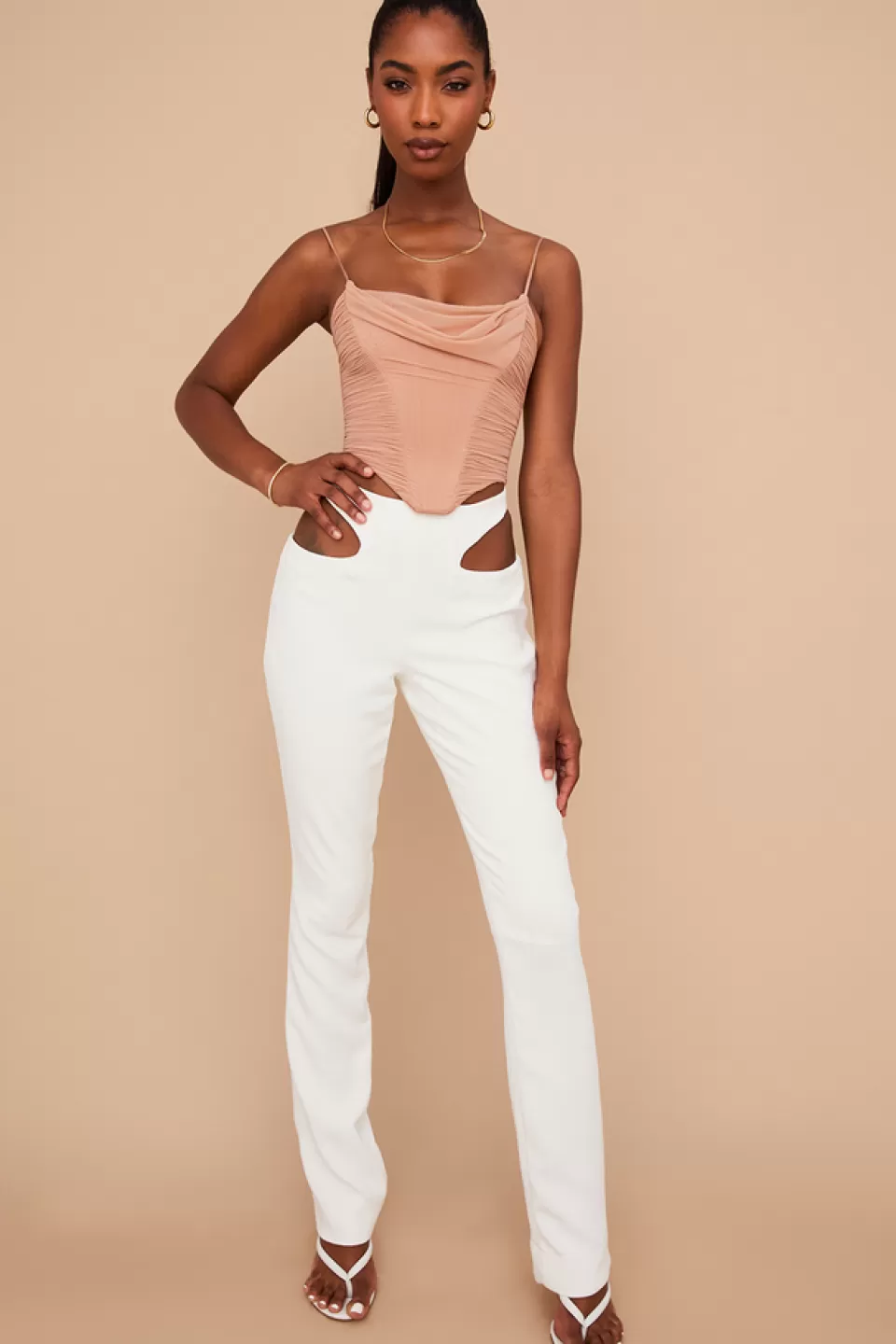 House of CB 'Osaka' White Crepe Cutout Trousers Online