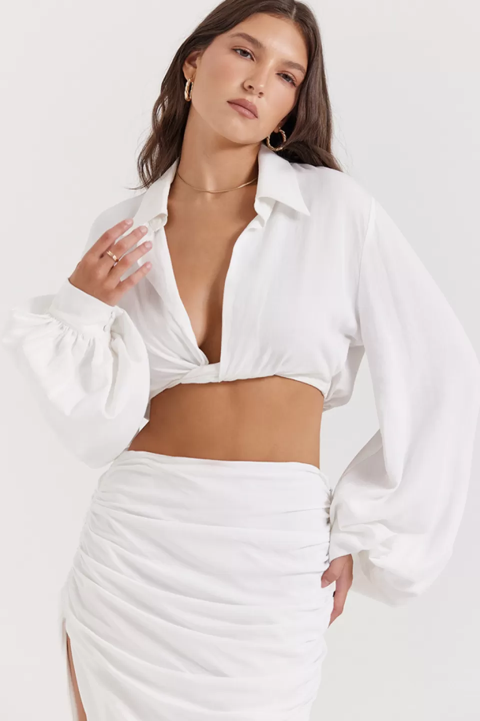 House of CB 'Palmer' White Plunge Blouson Top Hot