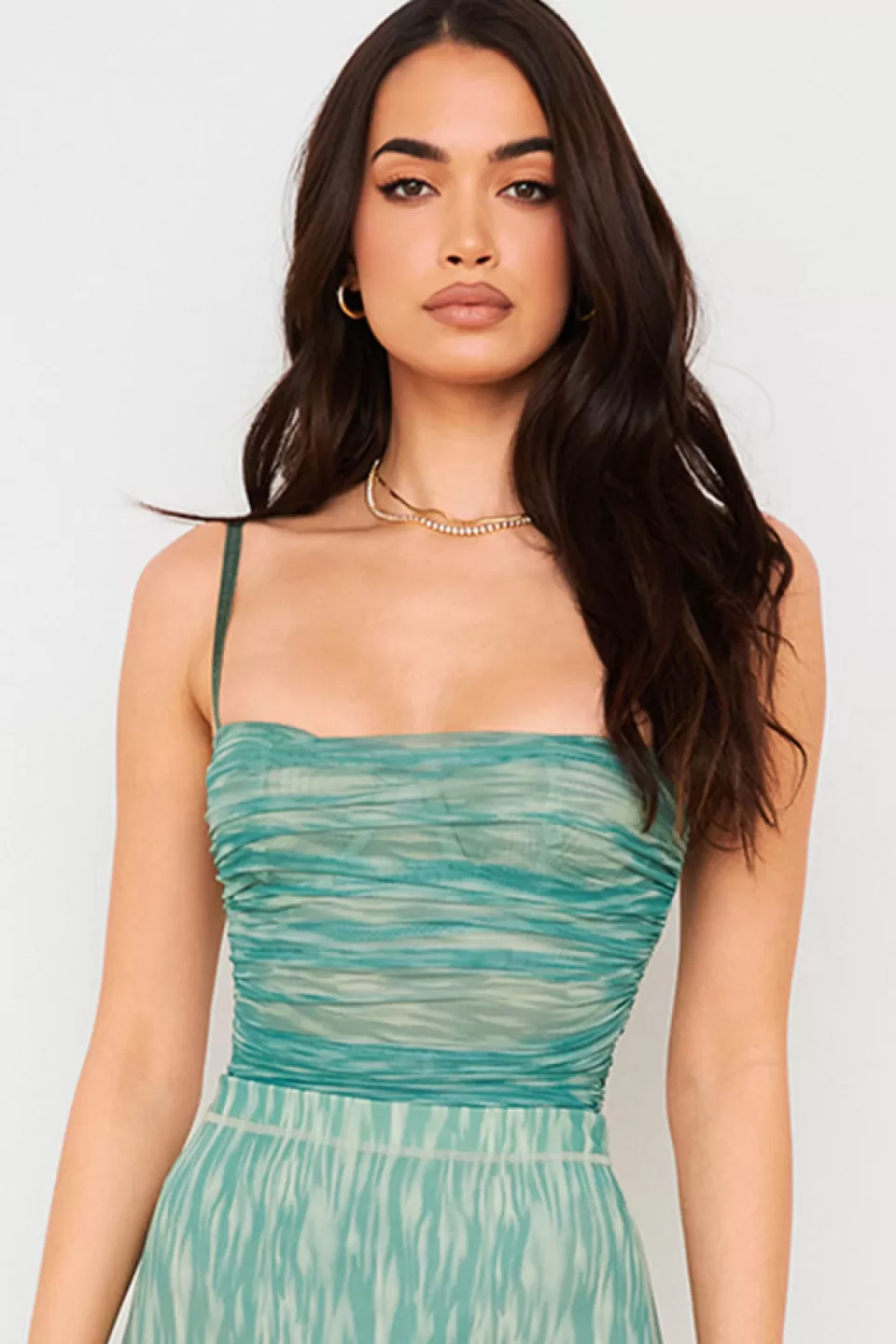 House of CB 'Pearl' Ivy Print Ruched Mesh Bodysuit Sale