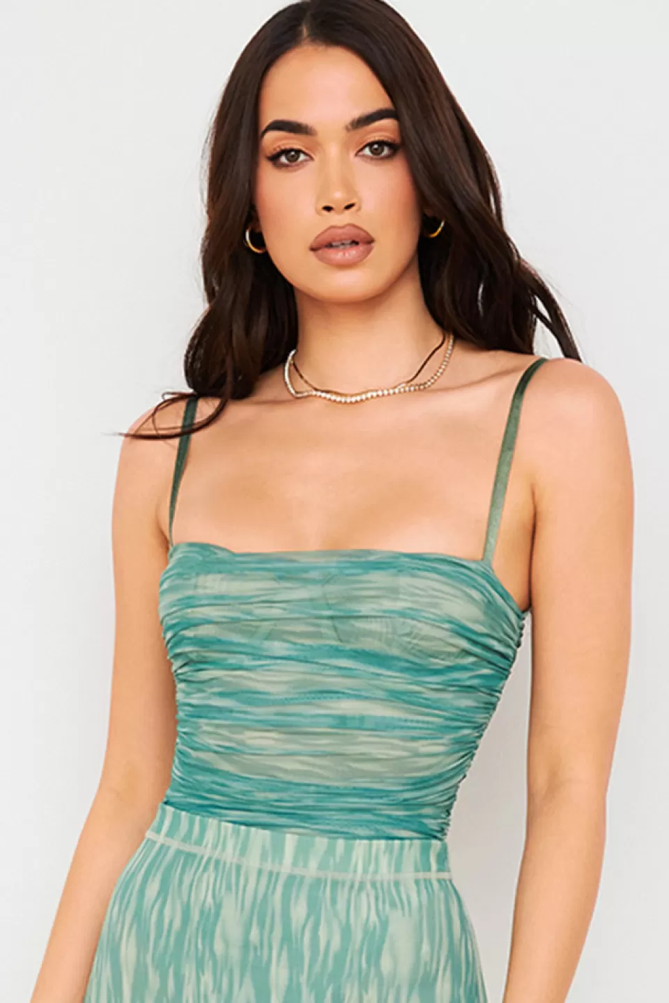 House of CB 'Pearl' Ivy Print Ruched Mesh Bodysuit Sale