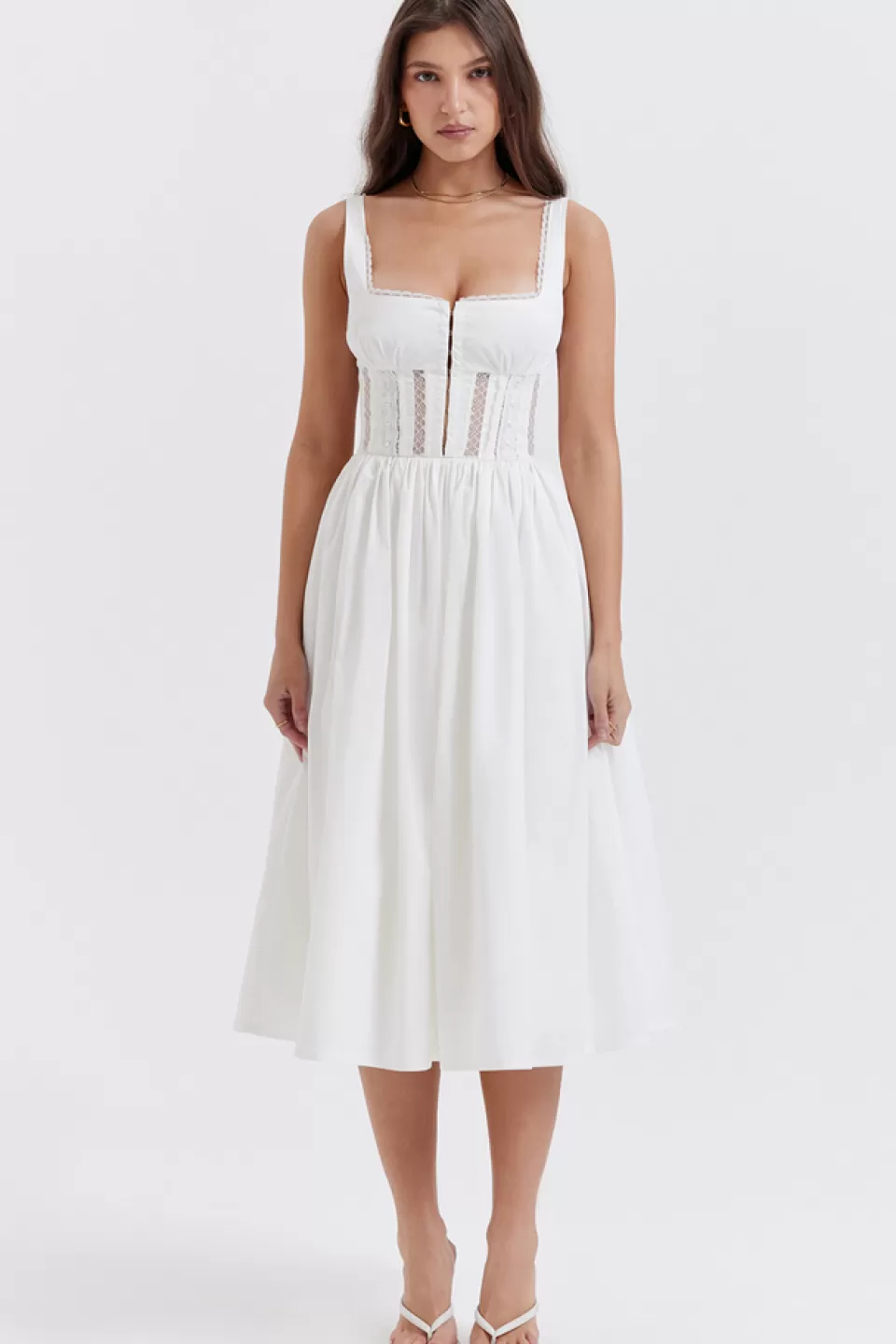 House of CB 'Perle' White Lace Trim Midi Dress Cheap