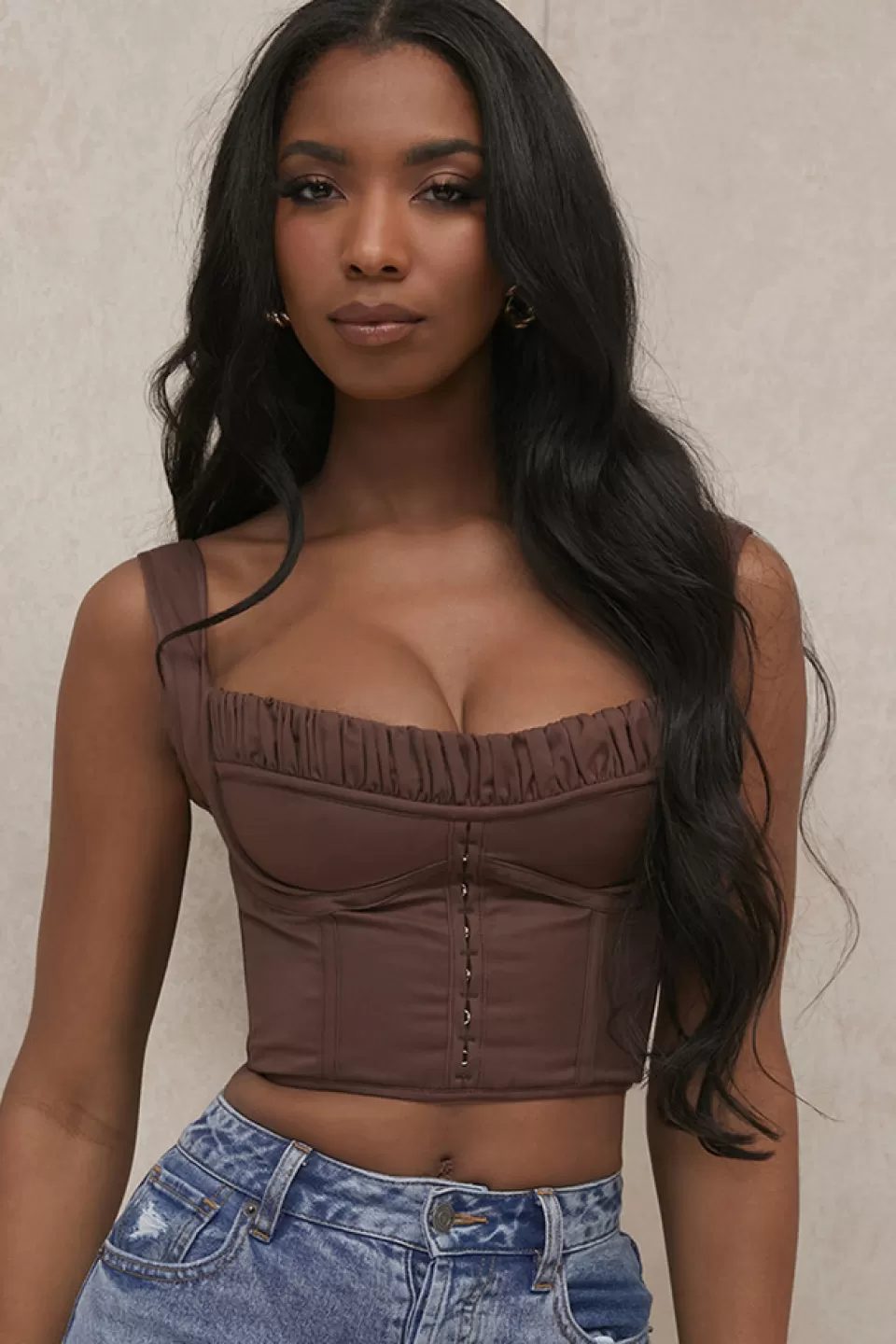 House of CB 'Persephone' Chocolate Gathered Corset Top Store