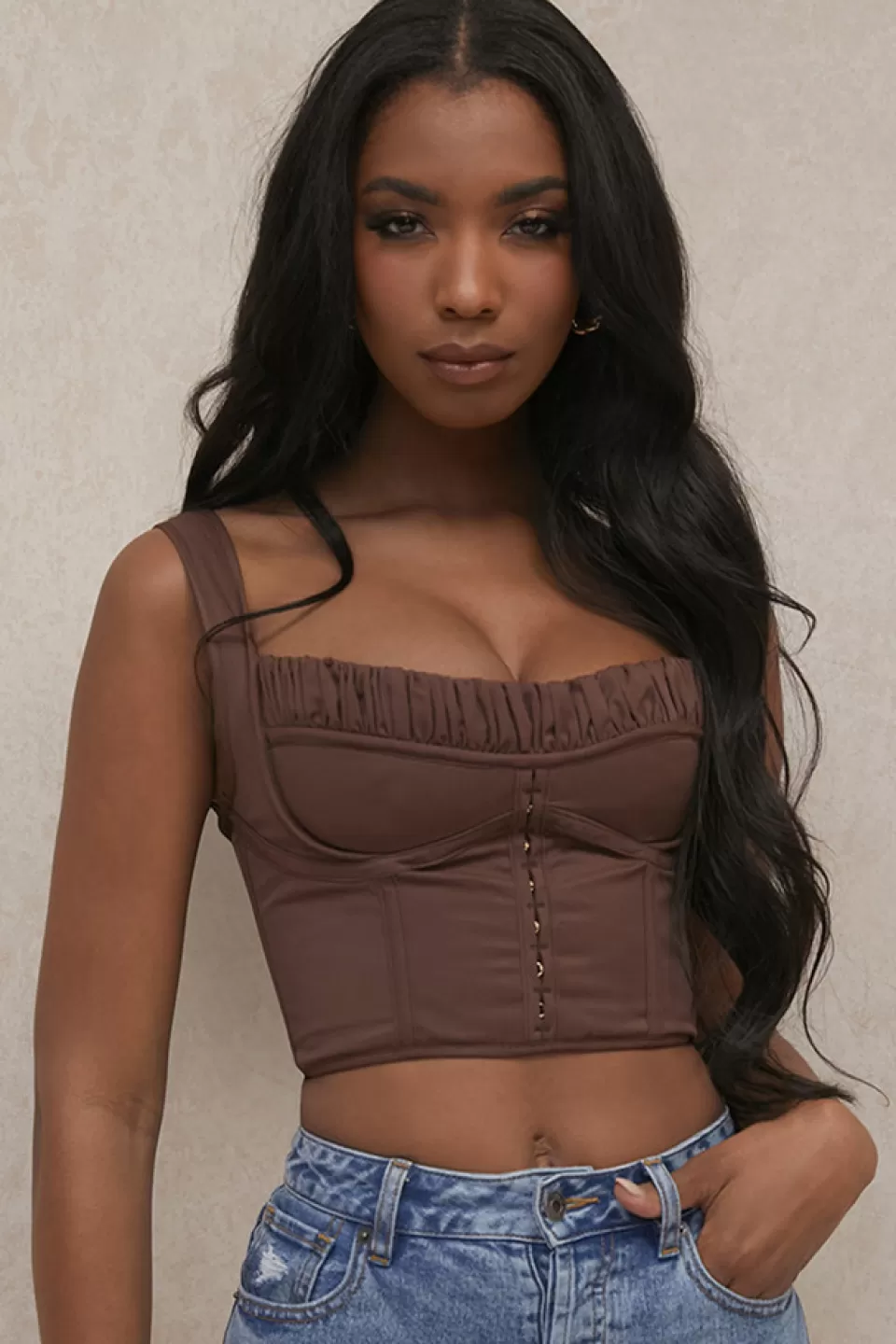 House of CB 'Persephone' Chocolate Gathered Corset Top Store