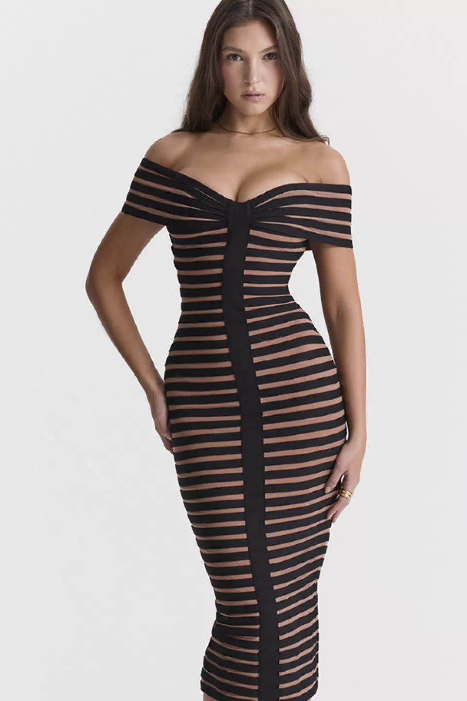 House of CB 'Petra' Striped Bandage Midi Dress Cheap