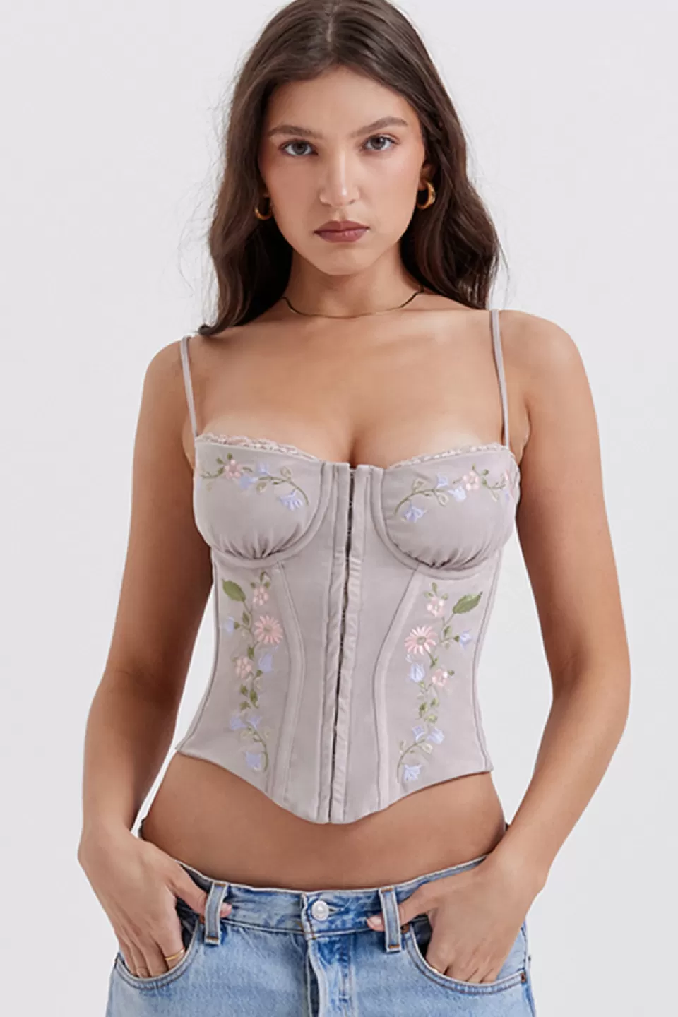 House of CB 'Petunia' Light Lavender Embroidered Corset Flash Sale