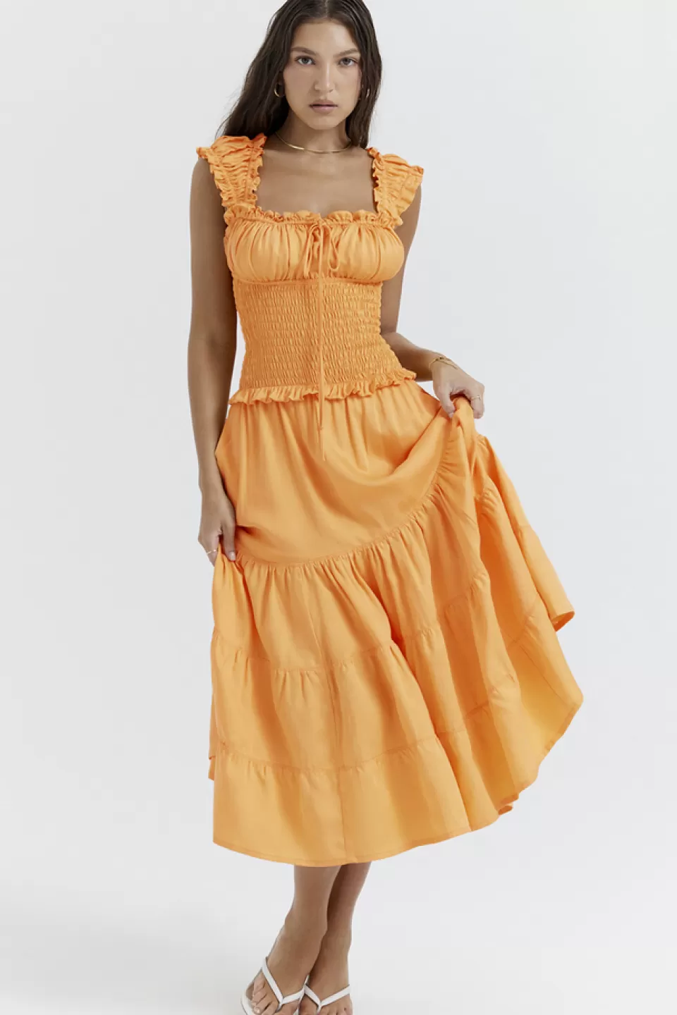 House of CB 'Phedra' Tangerine Shirred Sundress Store