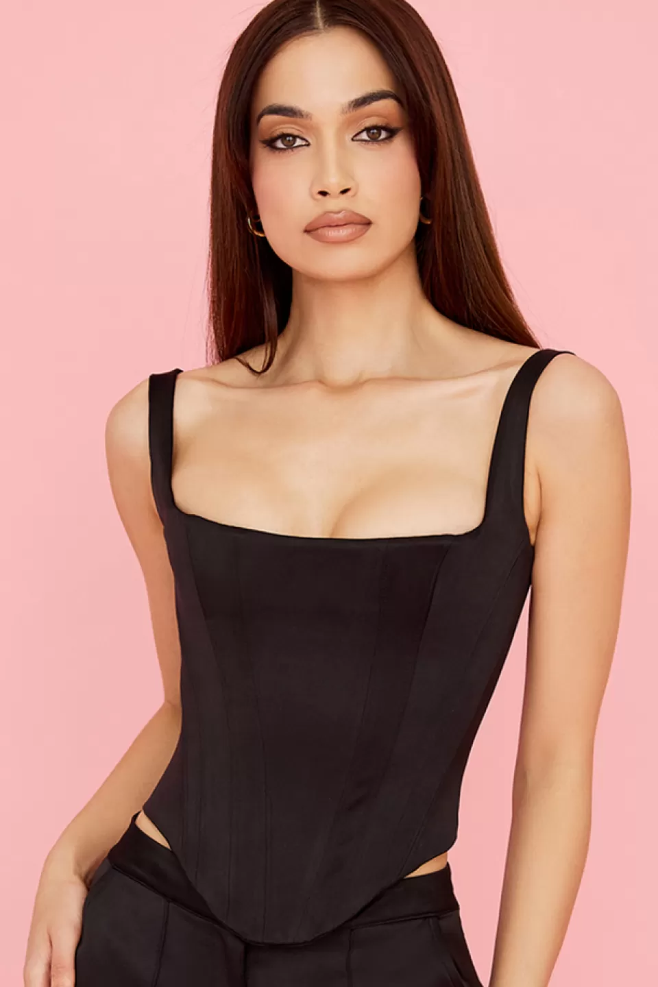 House of CB 'Rafa' Black Satin Longline Corset Outlet