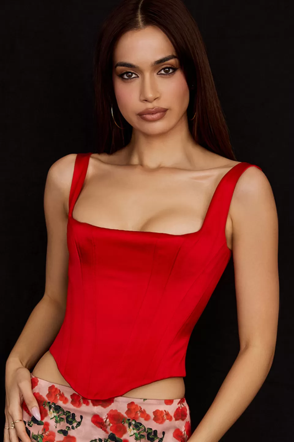 House of CB 'Rafa' Scarlet Satin Longline Corset Flash Sale