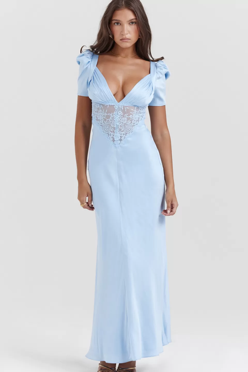 House of CB 'Rafaela' Soft Blue Pure Silk & Lace Dress Shop