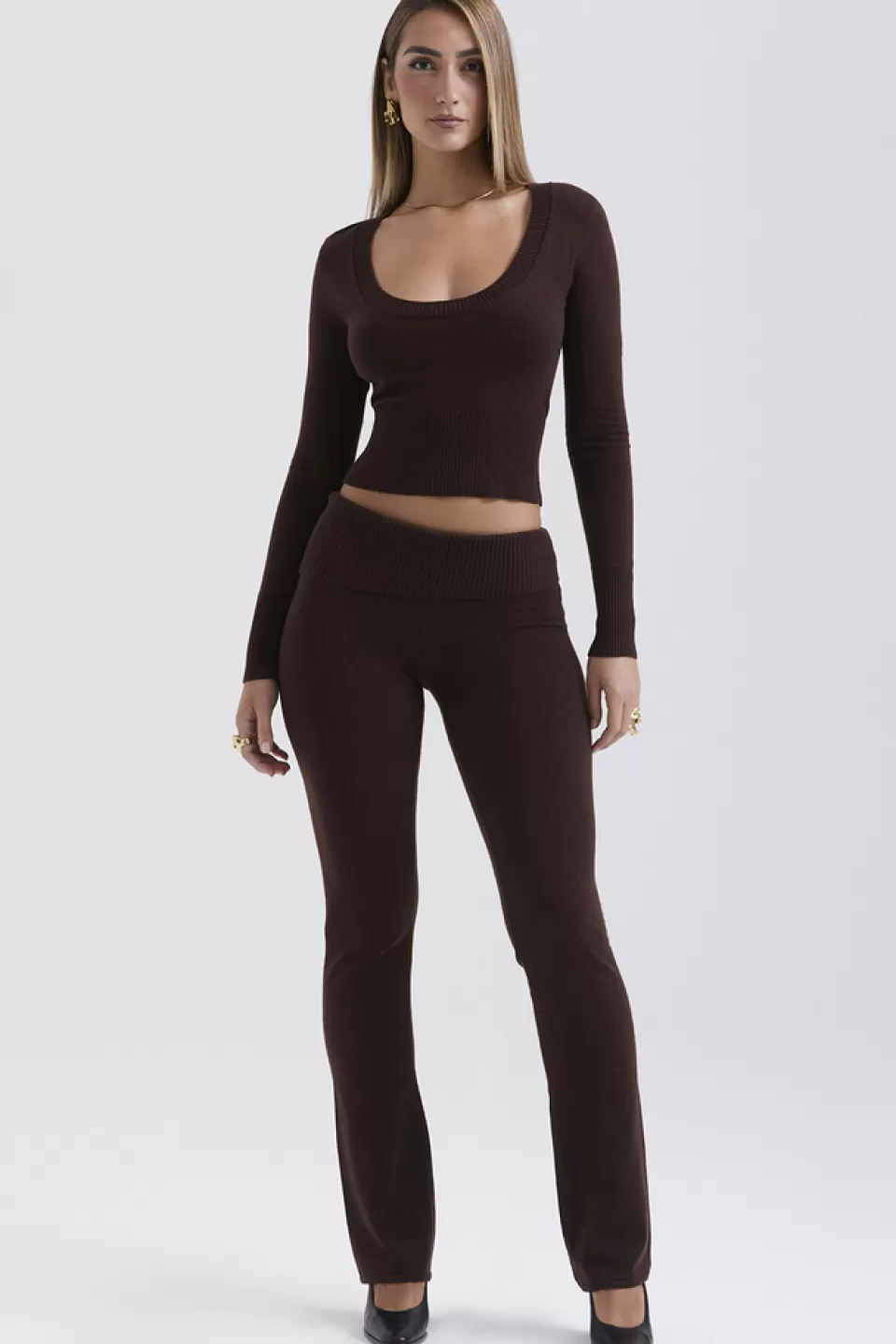 House of CB 'Raquel' Chocolate Cashmere Blend Scoop Neck Top Outlet