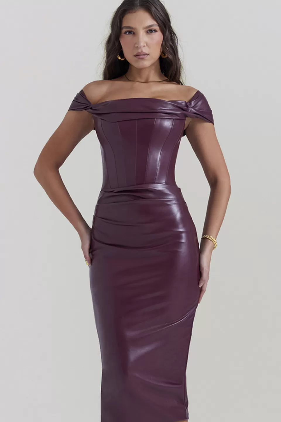 House of CB 'Raven' Mulberry Vegan Leather Corset Dress Shop