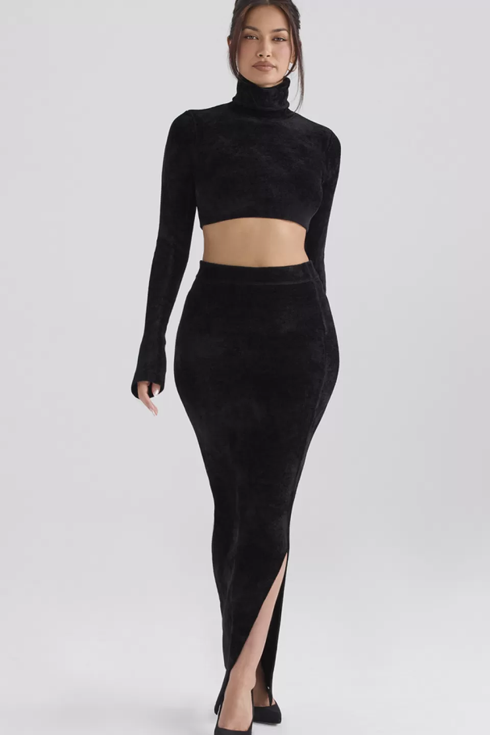 House of CB 'Rene' Black Chenille Maxi Skirt Best