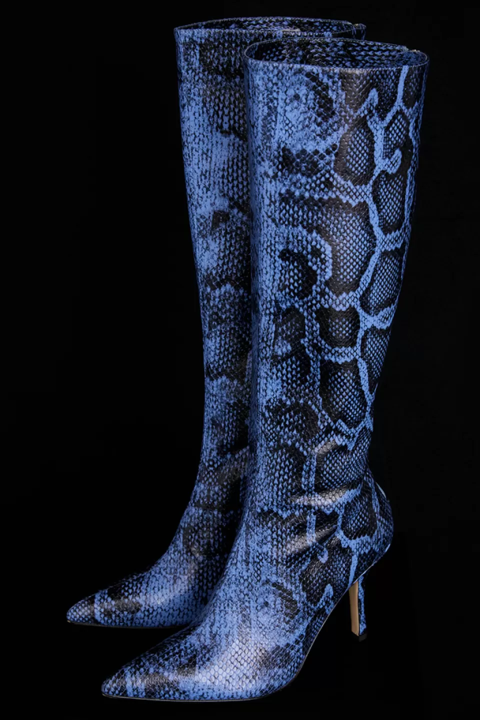 House of CB 'Royale' Blue Print Leather Knee High Boots Discount