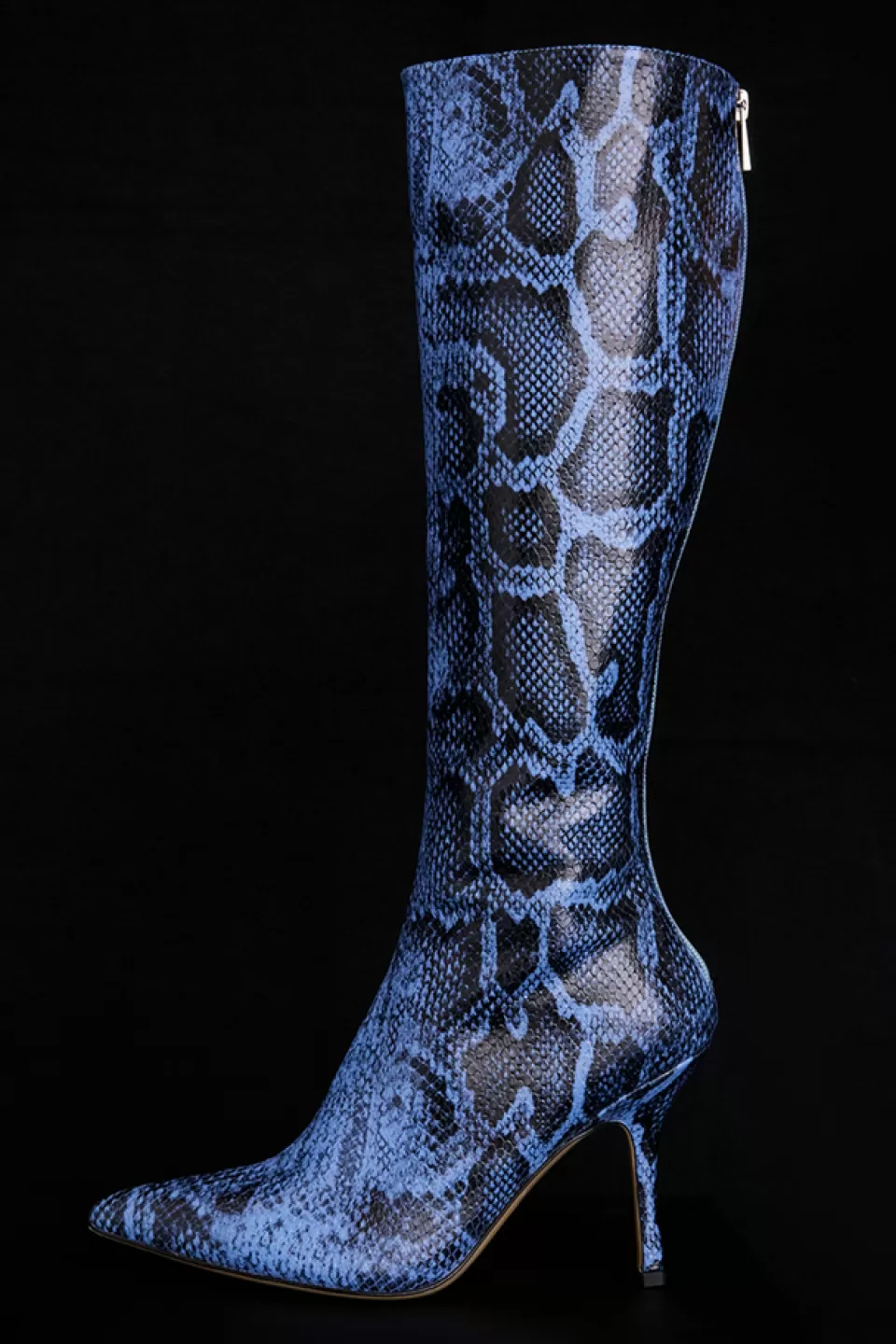 House of CB 'Royale' Blue Print Leather Knee High Boots Discount