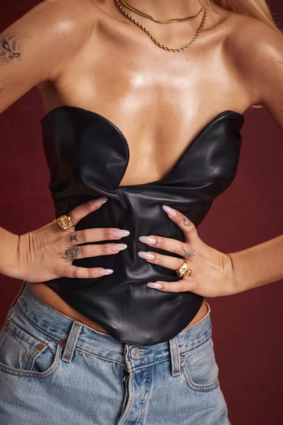 House of CB 'Saffira' Black Plunge Vegan Leather Corset Clearance