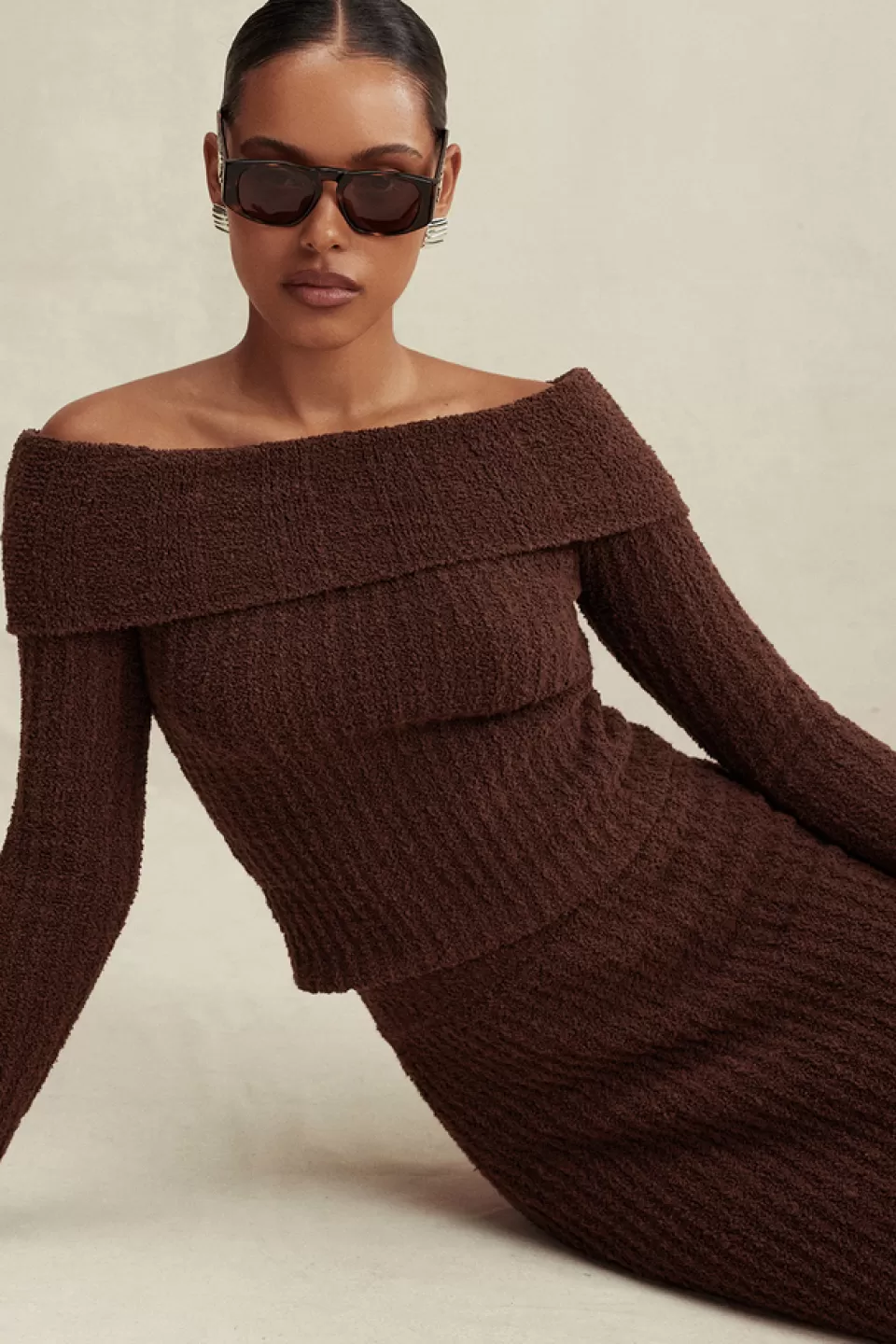 House of CB 'Saffron' Chocolate Soft Boucle Knit Top Flash Sale