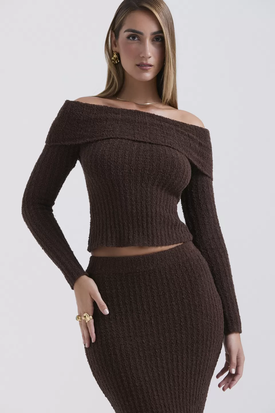 House of CB 'Saffron' Chocolate Soft Boucle Knit Top Flash Sale