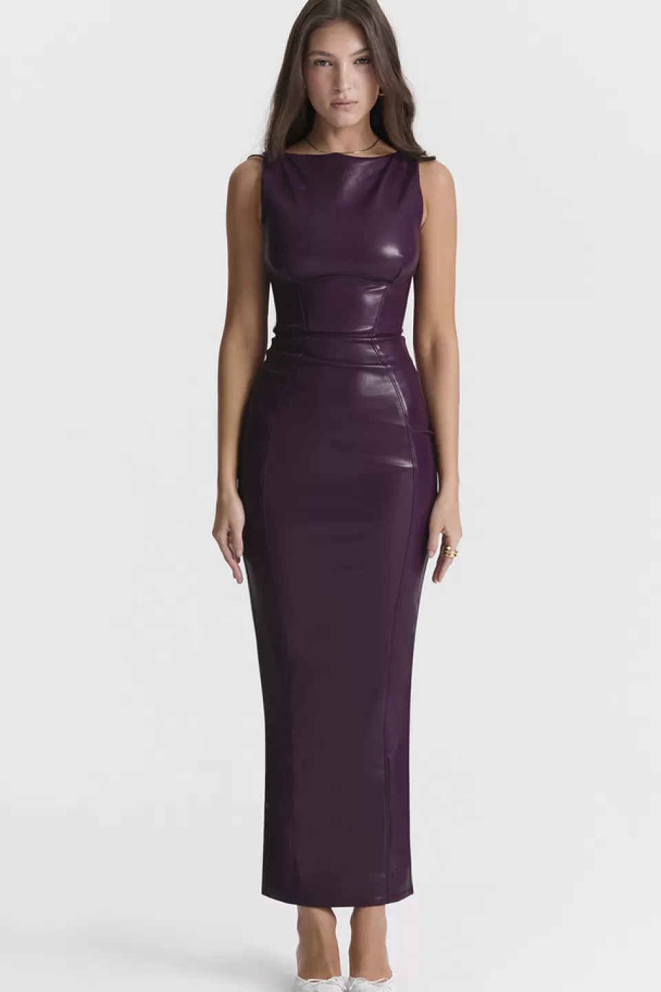 House of CB 'Sahara' Merlot Vegan Leather Maxi Dress Fashion