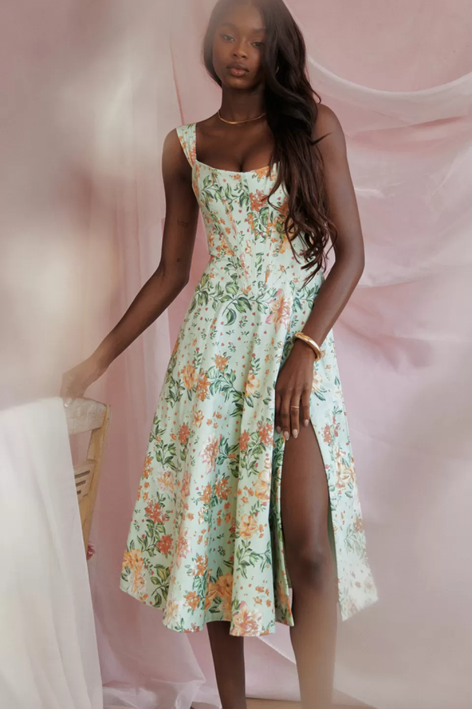 House of CB 'Saira' Light Jade Print Midi Sundress Clearance