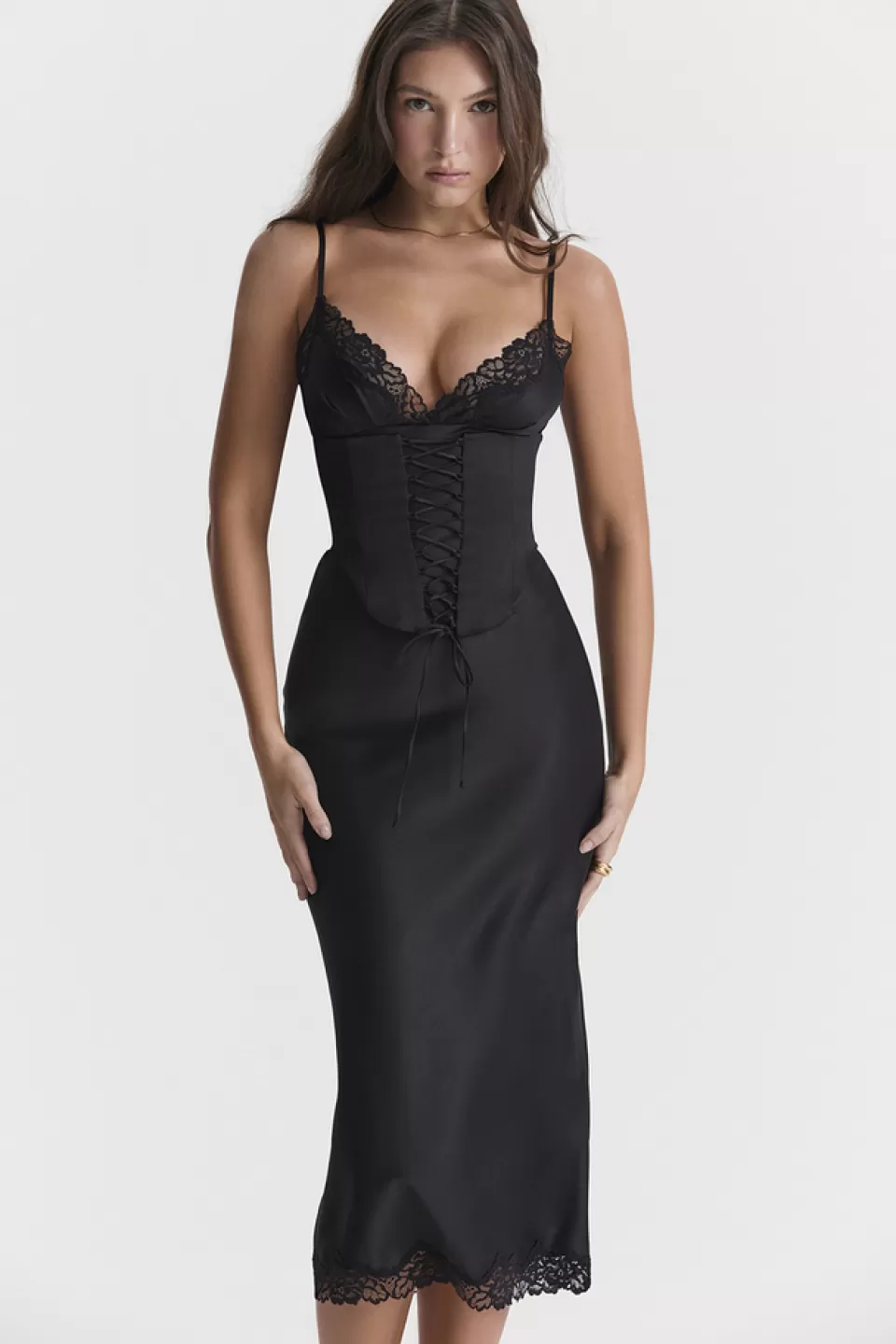 House of CB 'Salma' Black Satin Slip Dress Flash Sale