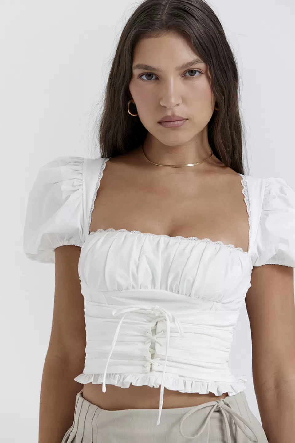 House of CB 'Samaya' White Gathered Top Hot