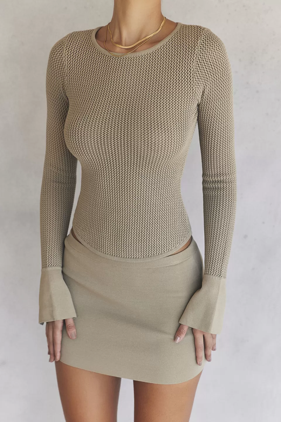 House of CB 'Savannah' Taupe Knit Long Sleeve Top Sale