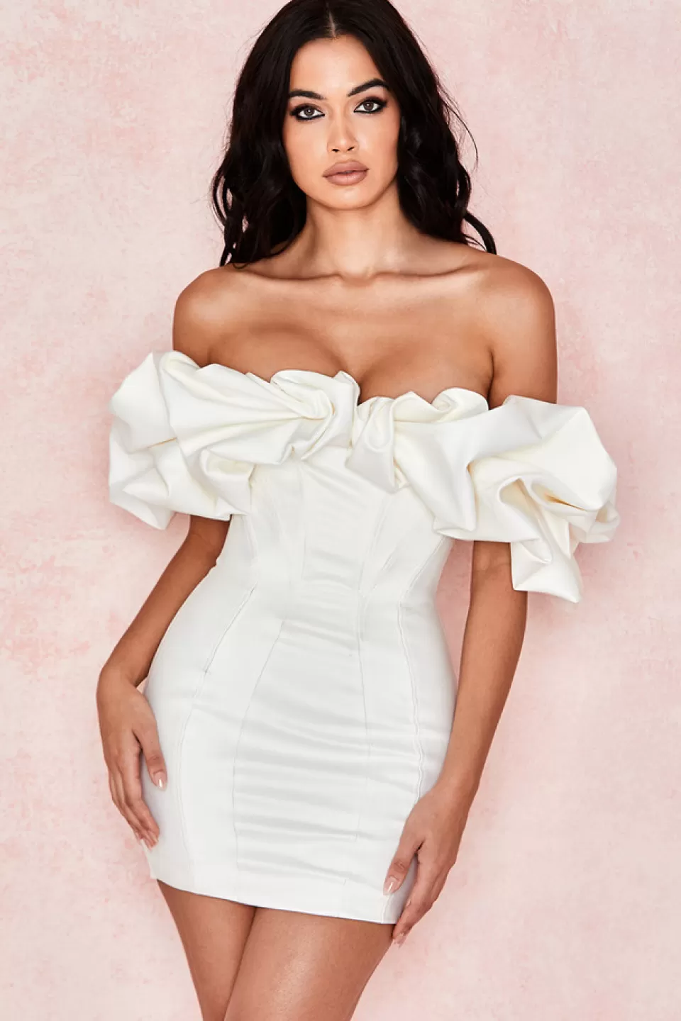 House of CB 'Selena' Ivory Satin Ruffle Strapless Dress Hot