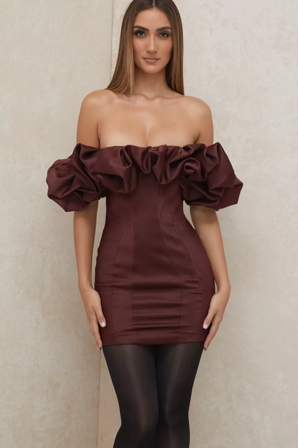 House of CB 'Selena' Raisin Satin Ruffle Strapless Dress Hot