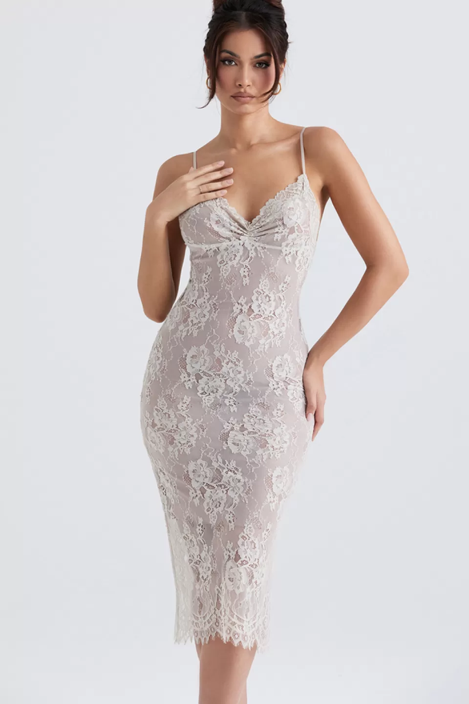 House of CB 'Serelle' Antique Ivory Lace Midi Dress Store