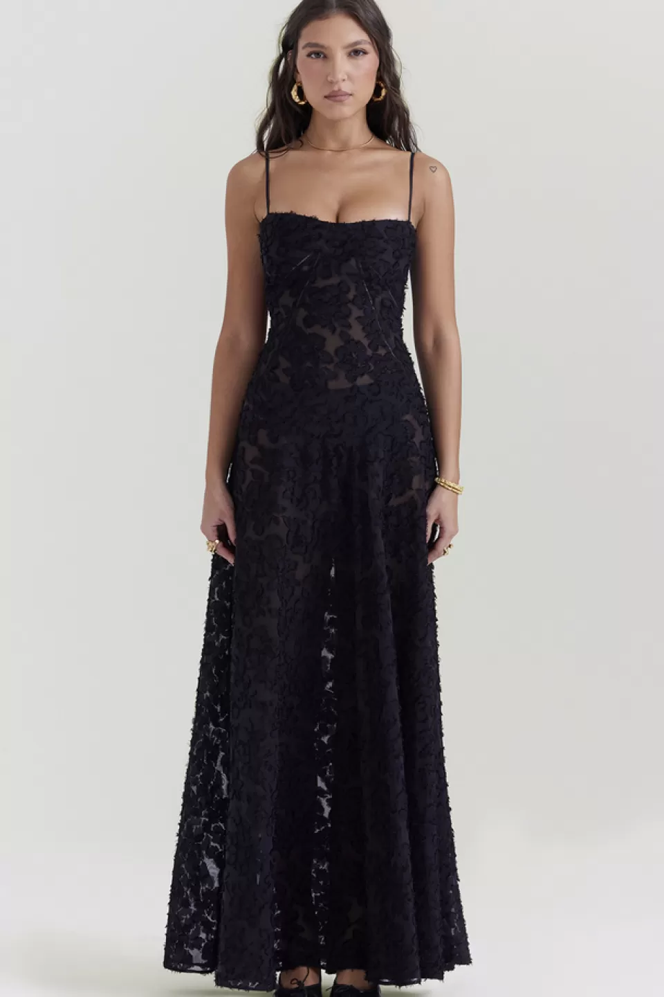 House of CB 'Seren' Black Floral Lace Back Maxi Dress Clearance