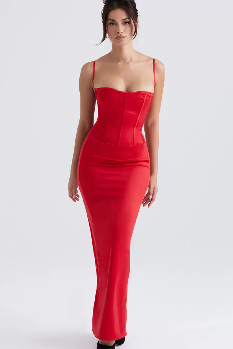 House of CB 'Shani' Red Satin Corset Maxi Dress Shop