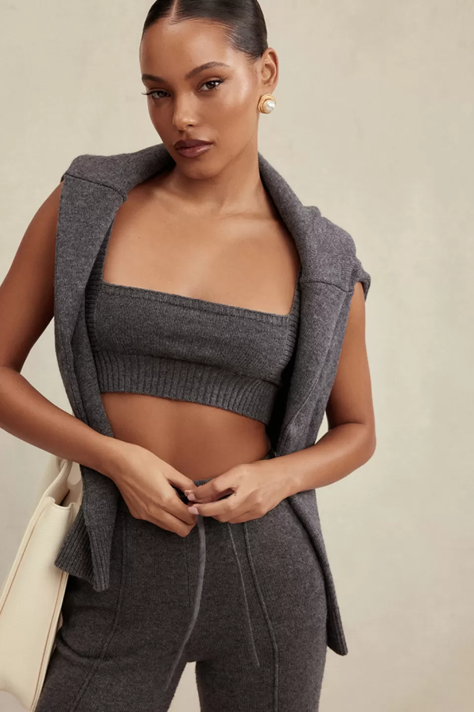 House of CB 'Sia' Charcoal Cashmere Blend Bralette New