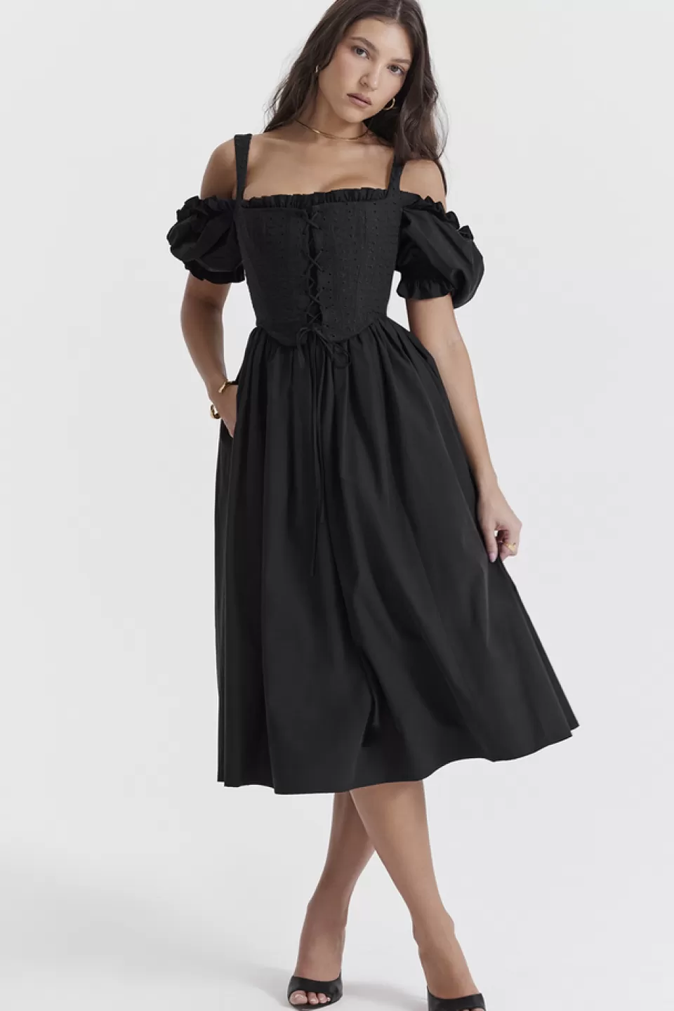 House of CB 'Silvana' Black Puff Sleeve Midi Sundress Store