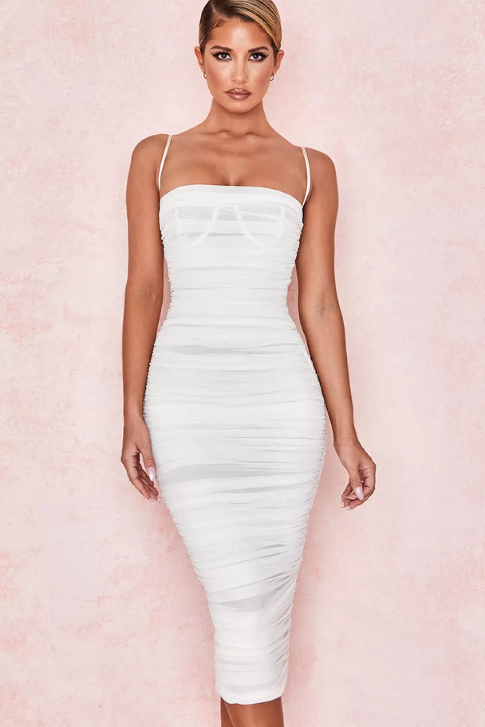 House of CB 'Sirene' White Gathered Organza Mesh Dress Best