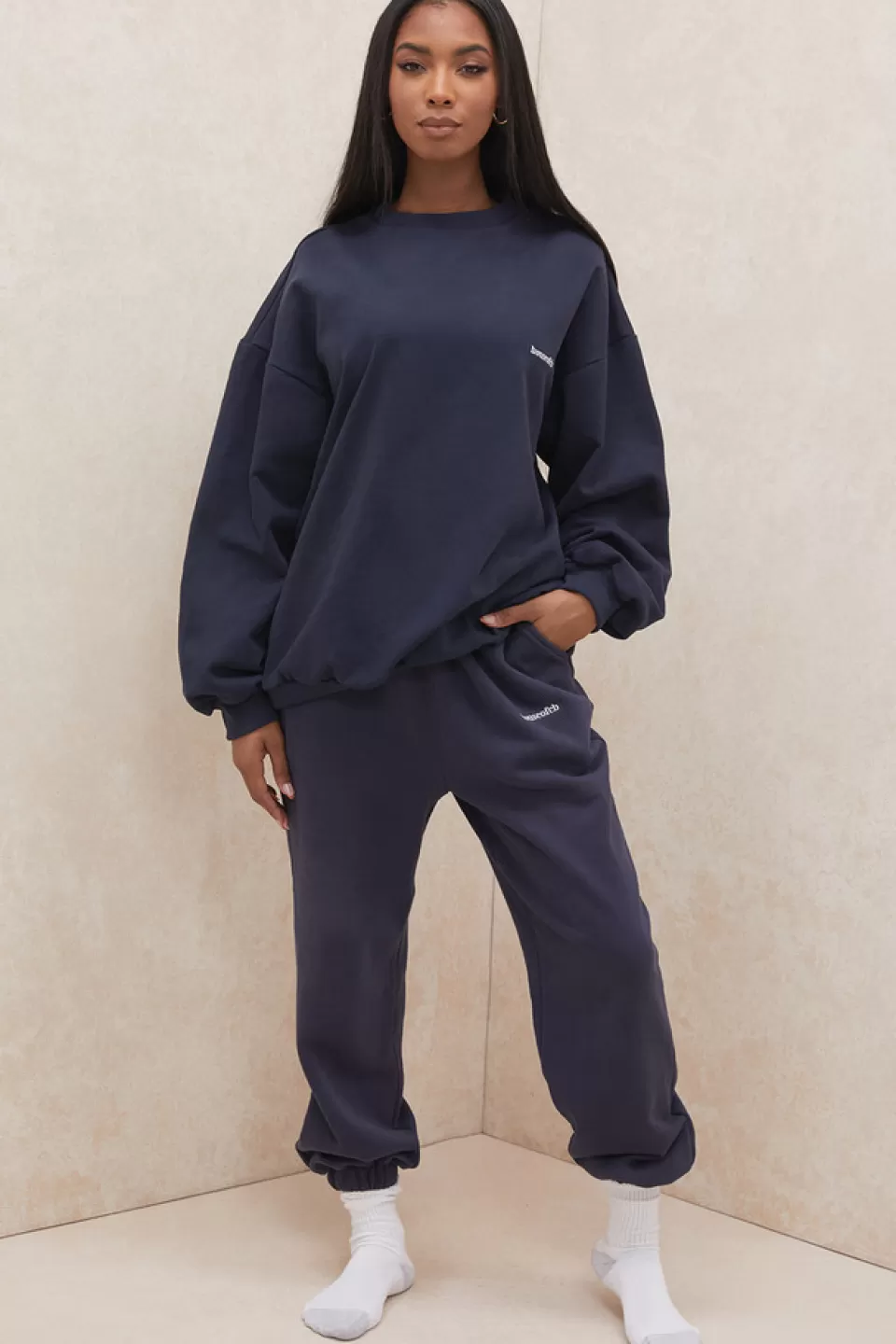 House of CB 'Sky' Navy Fleece Back Jogging Trousers Store