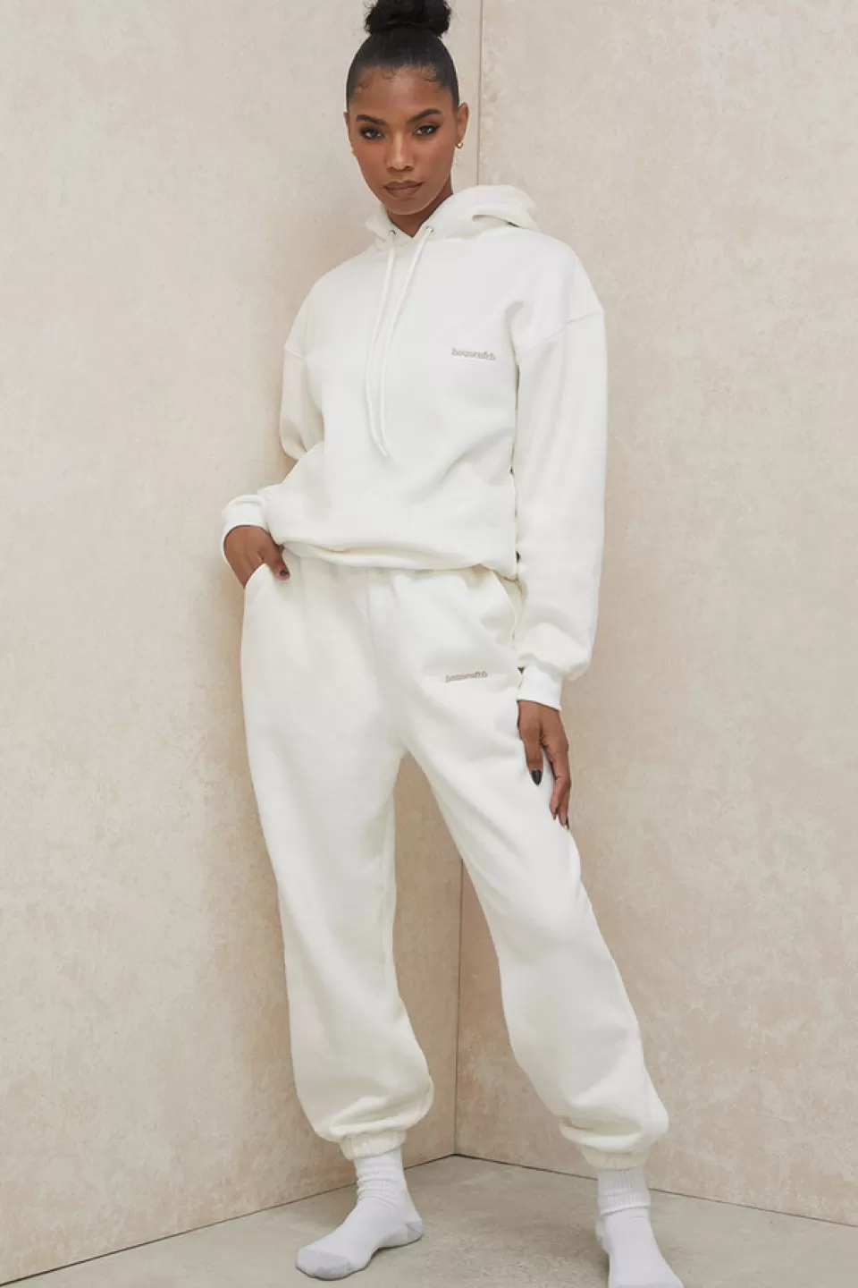 House of CB 'Sky' Off White Fleece Back Jogging Trousers Shop