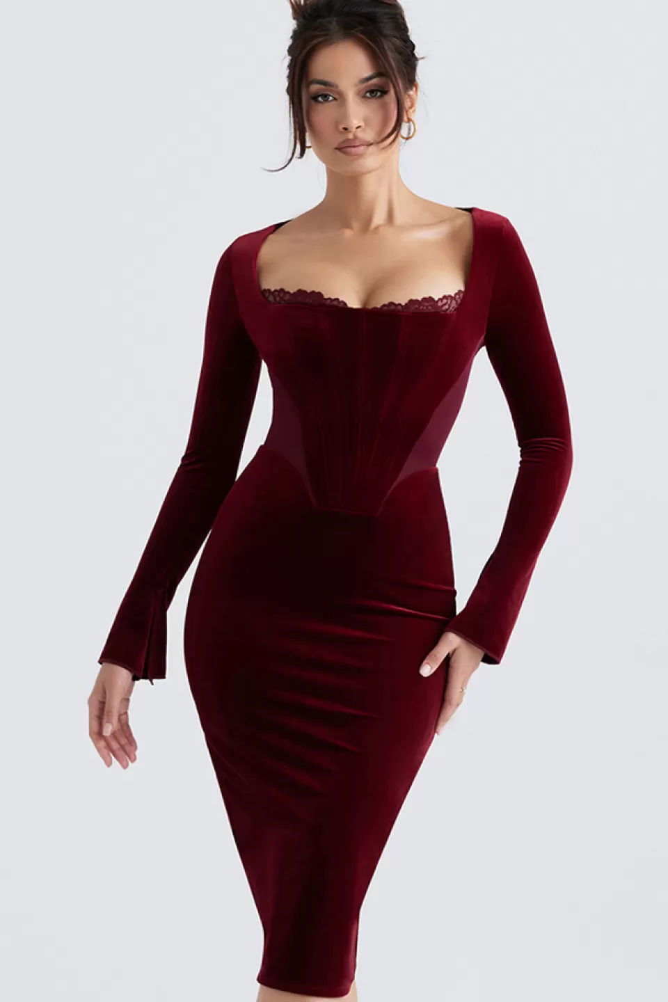 House of CB 'Solaine' Wine Velvet Corset Dress Clearance