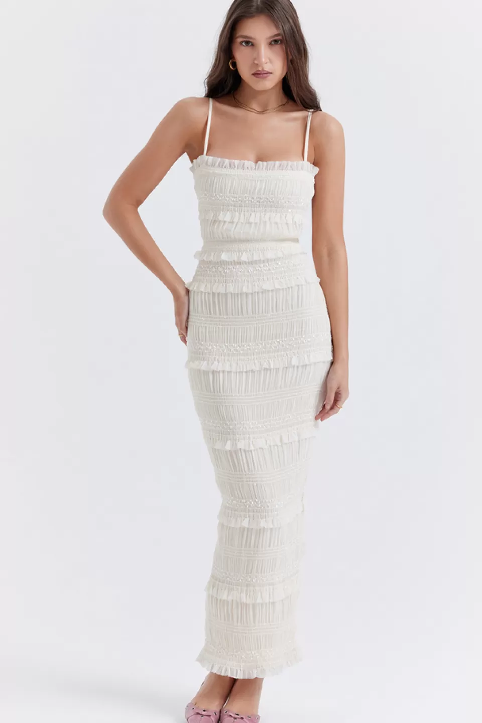 House of CB 'Solana' Ivory Sequin Pleat Maxi Dress Best Sale