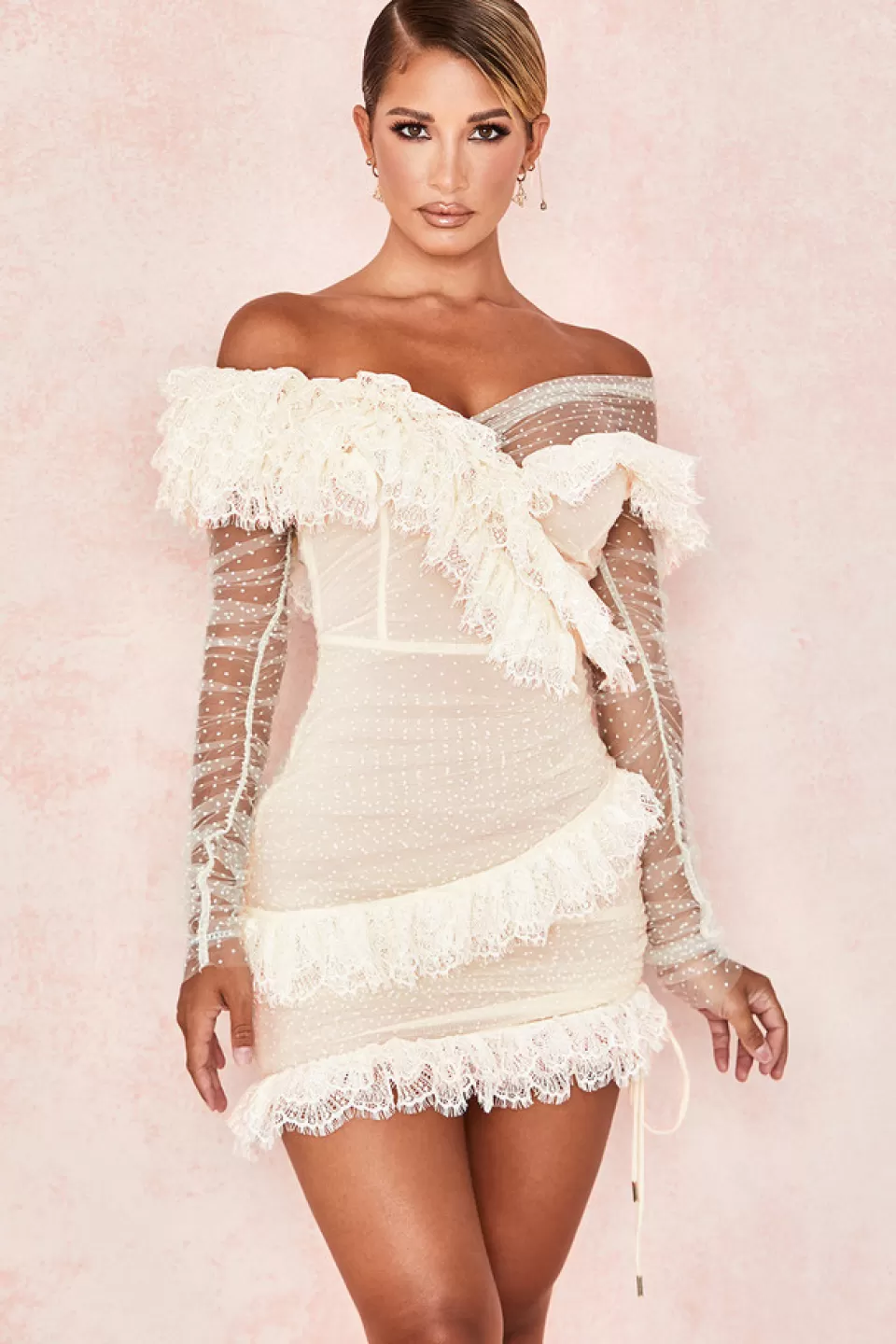 House of CB 'Sorrel' Ivory Lace Frill Mini Dress Best