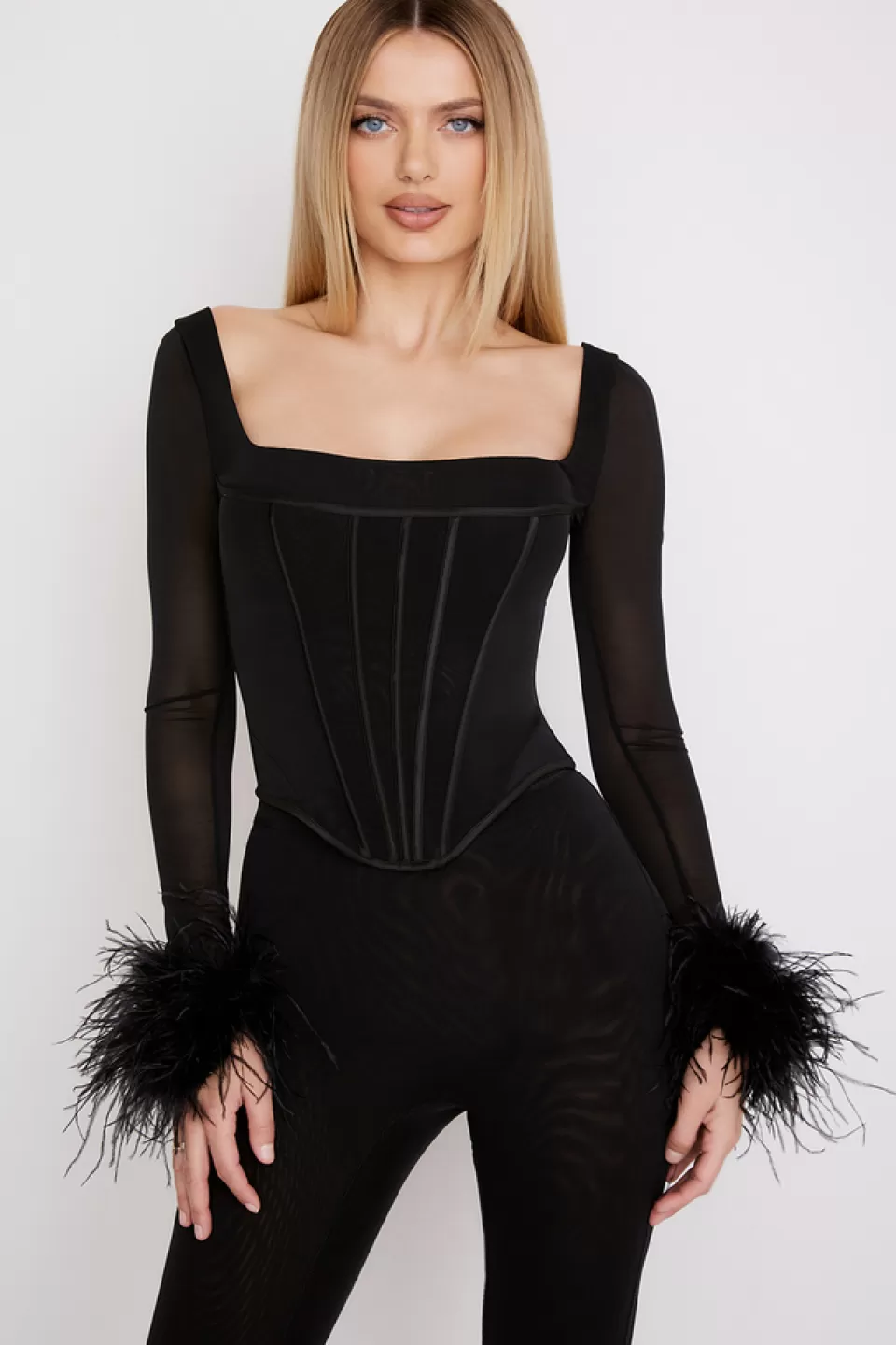 House of CB 'Stella' Black Mesh Trimmed Corset Flash Sale