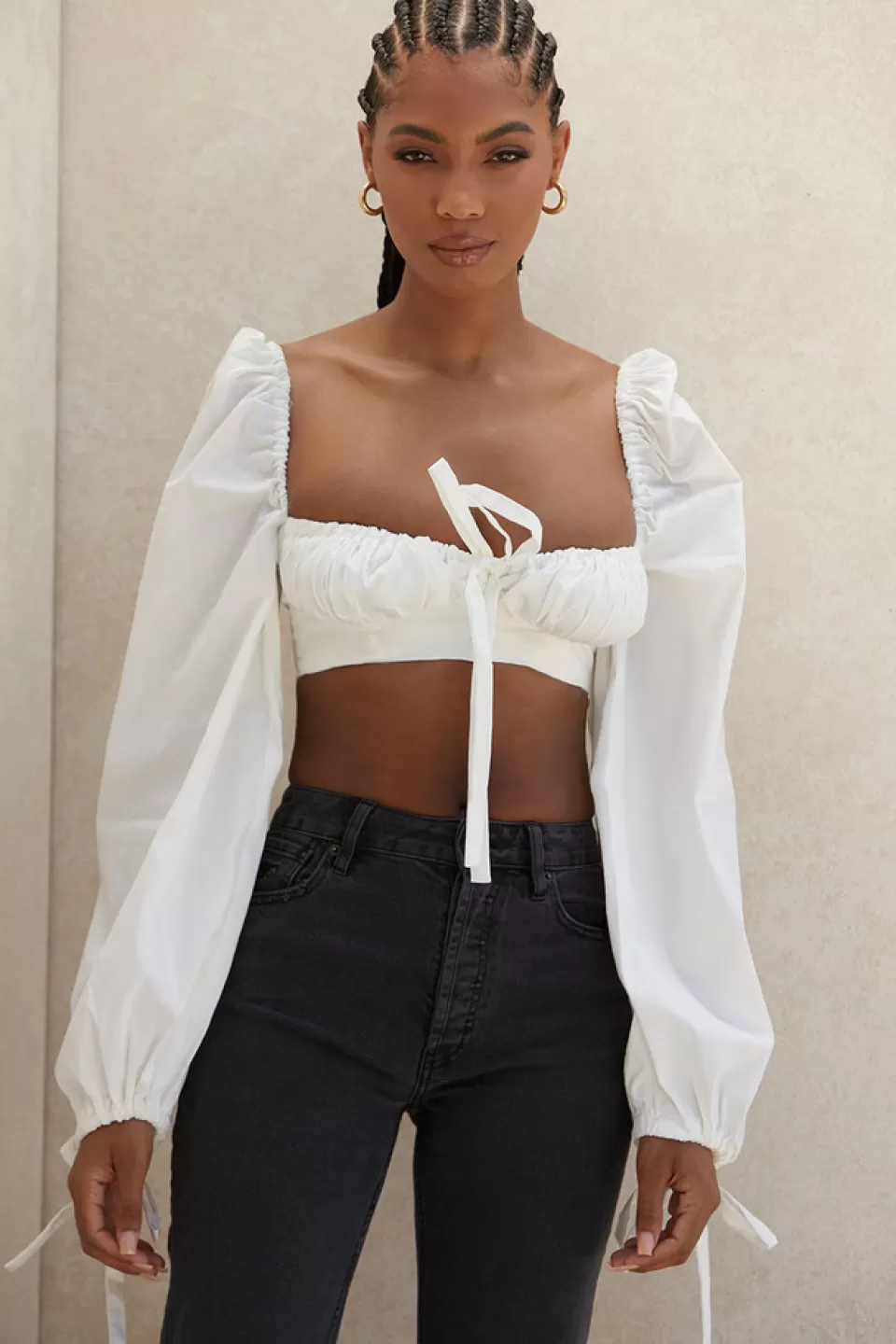 House of CB 'Stella' White Balloon Sleeve Corset Top Discount