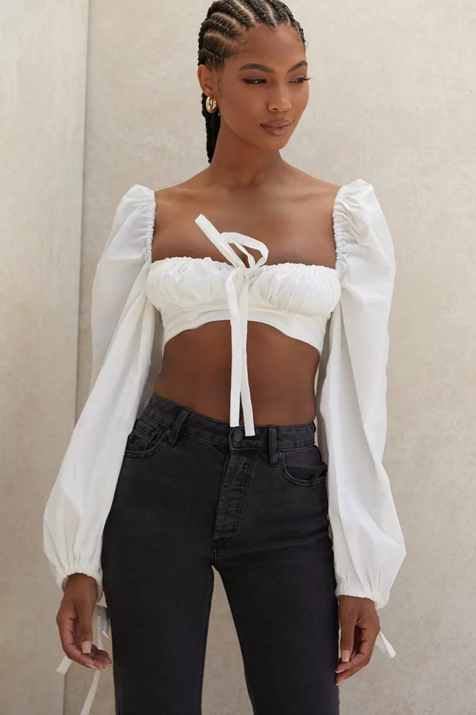 House of CB 'Stella' White Balloon Sleeve Corset Top Discount