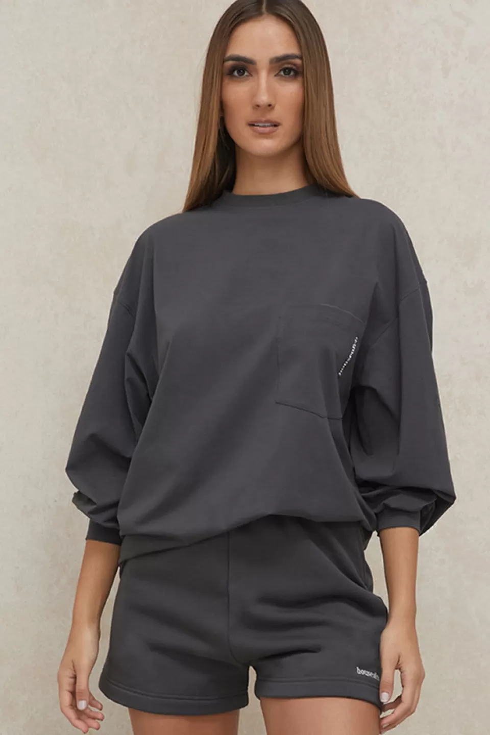 House of CB 'Strata' Charcoal Long Sleeve Top Shop