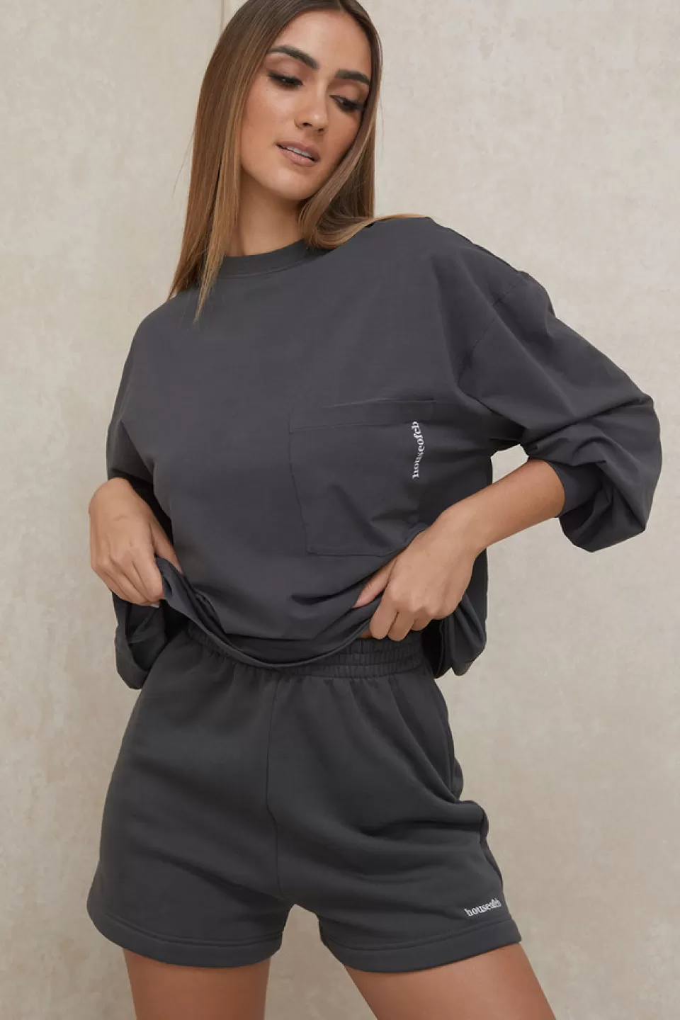 House of CB 'Strata' Charcoal Long Sleeve Top Shop