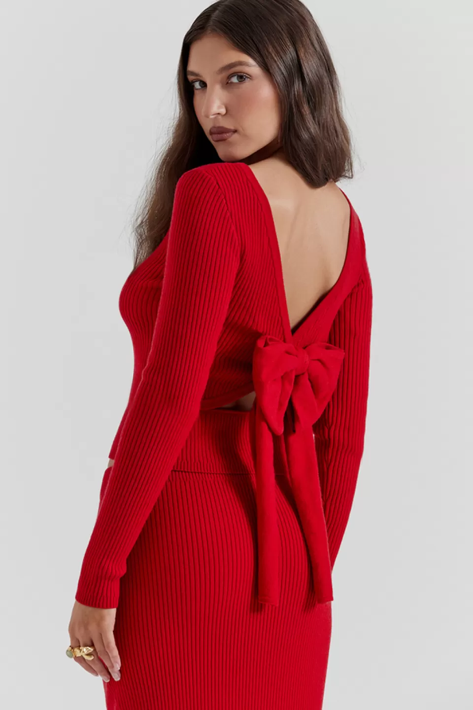 House of CB 'Sula' Scarlet Cashmere Blend Bow Sweater Hot